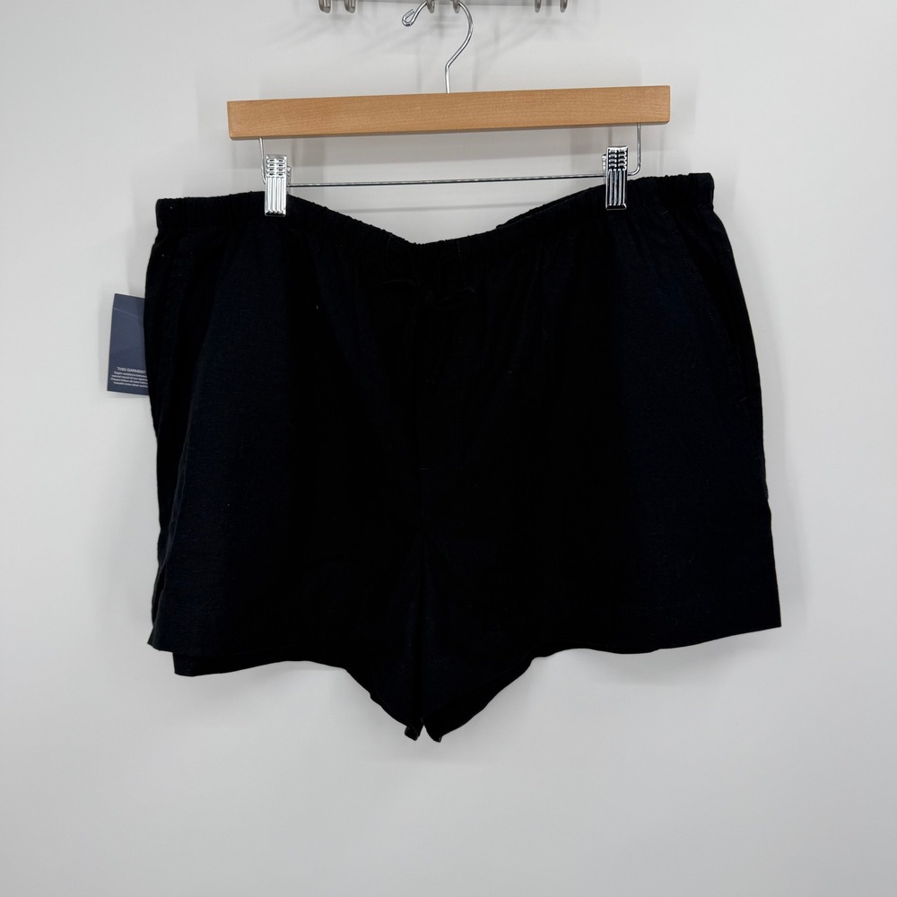 GAP Linen Pull On Short Women XL Black Elastic Waist Pockets